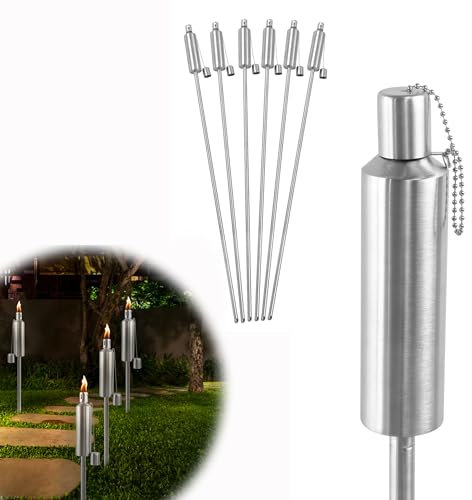 HENGMEI Torcia da giardino da 6 torce per lanterne da giardino, torce a olio in acciaio inox, per esterni, decorazione in giardino, sentieri, cortili, illuminazione prato
