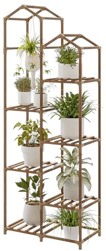 Bamworld Roof Shaped Plant Stand Indoor Outdoor 6 Tier Tall Large Wood Plant Shelf Multi Tier Flower Stands Garden Shelves Wooden Plant Display Holder Rack for Living Room Corner