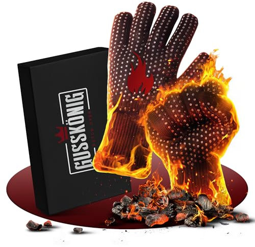 GUSSKÖNIG Grillhandschuhe hitzebeständig bis 800 Grad (L) - feuerfeste Handschuhe aus Aramid - Grillhandschuh Kochhandschuhe für Indoor&Outdoor Kochen