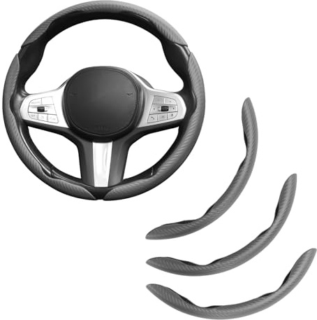 EINESIN Funda Volante Fibra Carbono 3 Unidades - Antideslizante, Diseño Mariposa Segmentado - Universal Protector Volante para 99% Coches