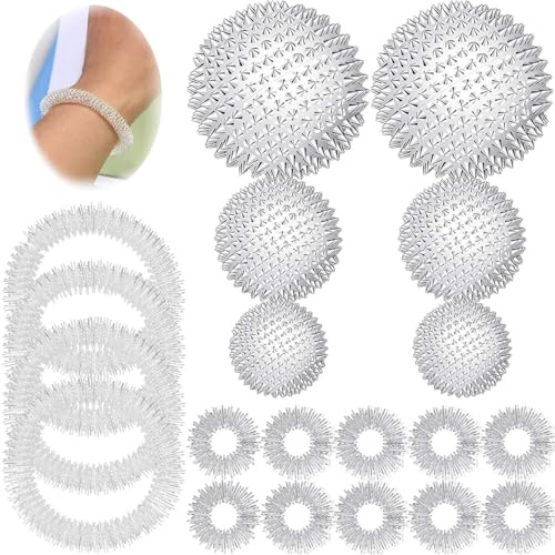6 Stück Magnetic Massagebälle Set + 10 Stk Akupressur Ring Finger + 4 Massage-armbänder, Skills Borderline Set, Massageball Magnetisch, Skills, Skills Borderline, Magnetic Acupressure Balls (Silber)