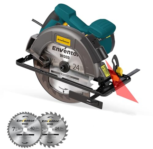 Enventor Circular Saw Corded, 11A Electric Circular Saws 7-1/4-Inch with Laser Guide, 2 Blade Saws (40T/24T), Max Cutting Depth 2-7/16(90°), 1-8/9(0°-45°), Single Handed Bevel, 6000RPM (Blue)