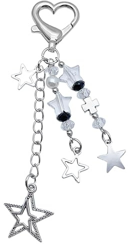 CHDZSW Y2K Stern Schlüsselanhänger Silber, Süßer Schlüsselanhänger, Bag Charms Schlüsselanhänger Aesthetic, Taschen Charms Anhänger, Zubehör, Stern, Geschenke für Damen und Mädchen