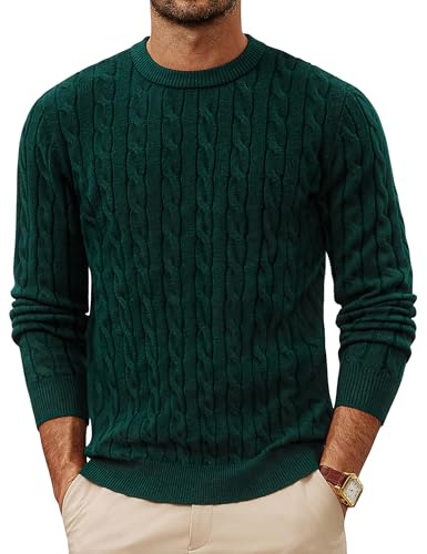 PJ PAUL JONES Men's Sweaters Cable Knit Sweater Casual Knitted Mens Green Sweater XL