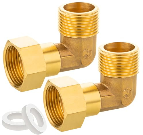 Latón Resistente 3/4 Pulgadas 90 Grados Codo Tubería, ángulo de 3/4 Pulgadas de 90°, Codo Latón 90° Rosca AG/IG DN20 con Rondella para Instalaciones de Agua y Sistemas de Calefacción Central