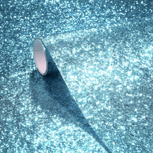 Stickyart Papier Peint Autocollant Bleu Clair Pailleté Papier Adhésif Pour Meuble Enfant 40cmX200cm Bleu Stickers Autocollants pour Armoires Autocollant Mural Imperméable Vinyle Adhésif Amovible
