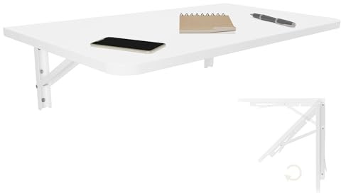 Foldable Wall-Mounted Table for Kitchen & Bar Space-Saving Drop-Leaf Desk Handmade Craft Workstation Sewing Station White (40x25cm)
