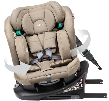 Cozy N Safe Vesta i-Size 360 Rotating Car Seat 40-150cm, ISOFix & Top Tether, Extended Rear & Forward Facing, Side Impact Protection, Reclining Seat, Adjustable Headrest, Birth to 12 Years (Ecru)
