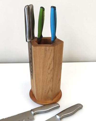 MAXARTI - Magnetischer Messerblock aus Eiche Holz für 12 Messer – ohne Messer, Magnet Messerhalter, Messerständer 6-seitig Hexagon, Küchenmesser Aufbewahrung, massiv, rutschfest (Sechseckig Eiche)