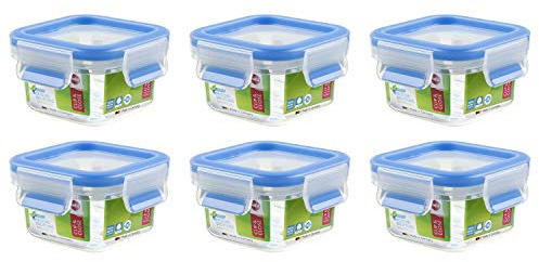 EMSA 508535 Clip & Close Aufbewahrungs-Dose, quadratisch, 200 ml, transparent/blau (6er Pack)