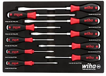 Wiha 53180 SoftFinish XHeavy Duty - Juego de 10 bandejas de destornillador con agarre acolchado
