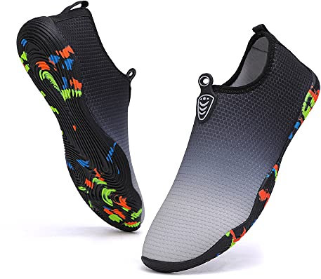 Vsufim Schnell trocknende Wassersport, Barfußschuhe, Aqua-Socken für Schwimmen, Strand, Pool, Surfen, Yoga, für Damen und Herren, Schwarz/Schwarz/Weiß, 8 Women/7 Men