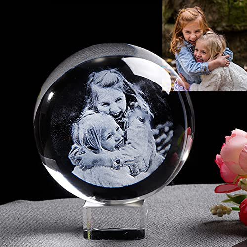xingfa Personalisierbare Glas-Fotokugel mit Lasergravierer, Glaskugel, Heimdekoration, Kristallbild, Kugel, Geburtstagsgeschenk, Kugel (mit Kristallsockel, 6 cm)