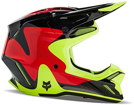 Fox Racing Unisex V3 Motocross Dirt Bike Helmet, Red/Yellow, Medium