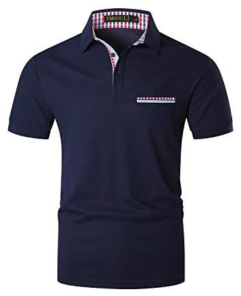 VMSUCIJ Mode Polo Homme Manches Courtes Un Plaid Coloré Regular-Fit Polo Golf T-Shirt,Bleu D03,XL