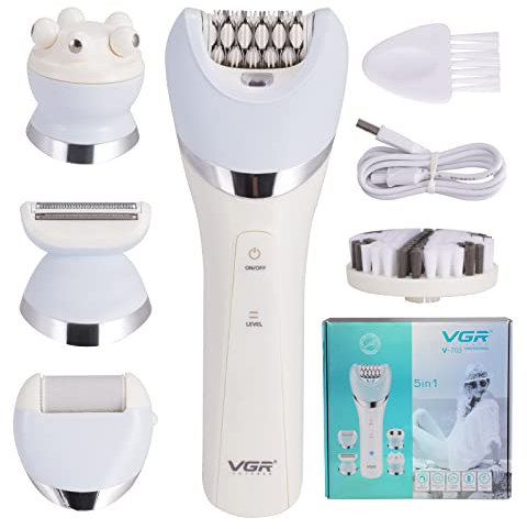 Epilator for Women, 5 in 1 Epilators Wet and Dry Hair Removal with LED Light, 2 Speeds, Rechargeable & Cordless Razor Epilator, Waterproof Electric Hair Remover for Face Legs Arms Armpit Bikini