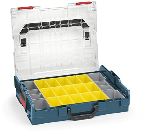 Sortimo Bosch L-BOXX 102 Kunststoff Werkzeugkoffer professional blau Deckel transparent mit Insetboxen-Set B3 Sortierboxen für Kleinteile | ideale Kleinteile-Aufbewahrung System