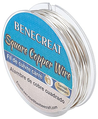 BENECREAT 32.81 Feet/10m 23 Gauge Silver Square Copper Wire, Craft Copper Wire Tarnish Resistant Jewelry Wire for Jewelry Making, Wire Wrapping