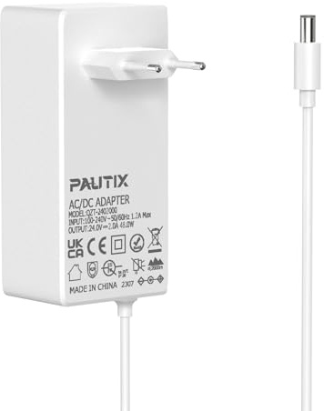 PAUTIX Tira de luz LED Enchufe UE DC24V 2A Fuente de alimentación para Tiras LED, AC100-240 Adaptador de corriente controladores LED, Fuente de alimentación enchufable máxima de 48W (Blanco)