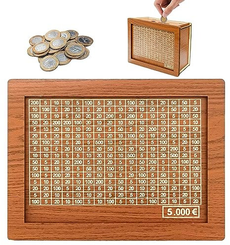 cashbox,Spardose aus Holz, spardose 5000 Euro, Spardose Kinder-Sparziel, Wiederverwendbare Spardose mit Sparziel und Zahlen zum ankreuzen (5000€)