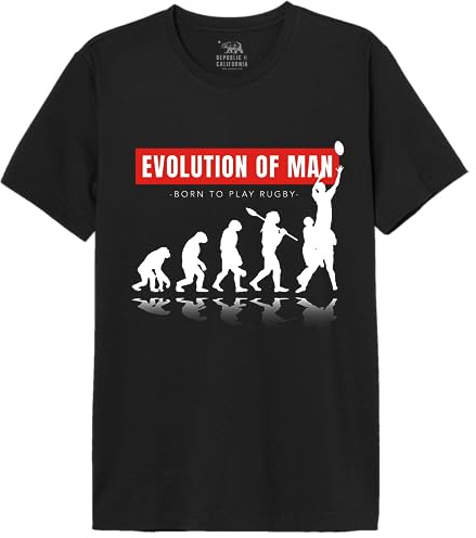 Republic of California Evolution of Rugby imprimée T-Shirt Homme Tee-Shirt Mode Casual Été Confortable à Manches Courtes et col Rond en Respirant Coton,Noir_Taille Small