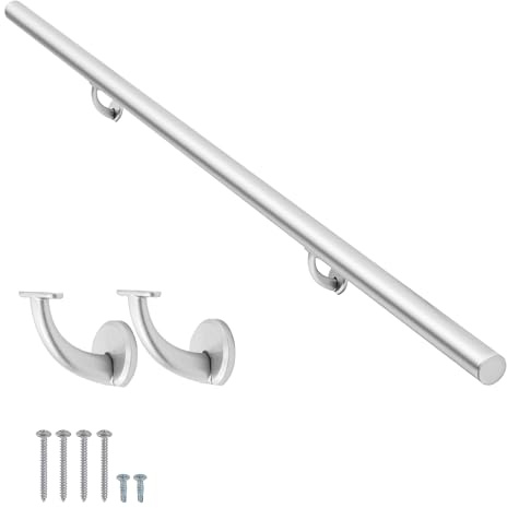 6FT Modern Aluminum Handrail Set, handrails for Indoor Stairs,Deck,Slope, Wall Mounted Staircase handrails, Zink Alloy Brackets Included,Rust Free. (Anodized Silver, 6 FT)