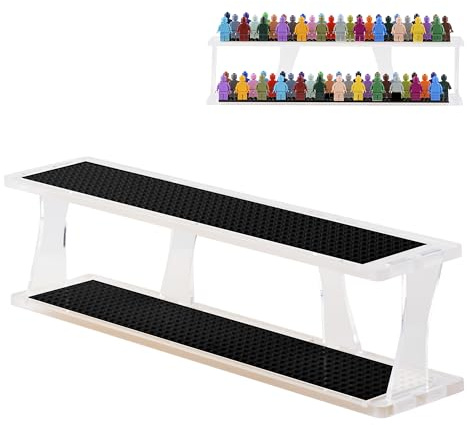 Tapeera Acryl Tischdisplay für Minifiguren – Stapelbare Vitrine Regal Organizer für 72 Sammelfiguren oder Mini-Block Sets – Minifiguren Display Kompatibel mit gängigen Marken – Schwarzer Sockel