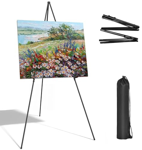 Cavalletto da pittore per Matrimonio Nero, Cavalletto Portatile in Metallo 160 cm, Supporto Poster per Insegna di Benvenuto, Libro degli invitati, Pittura, Tela, Matrimoni, Eventi, Pubblicità