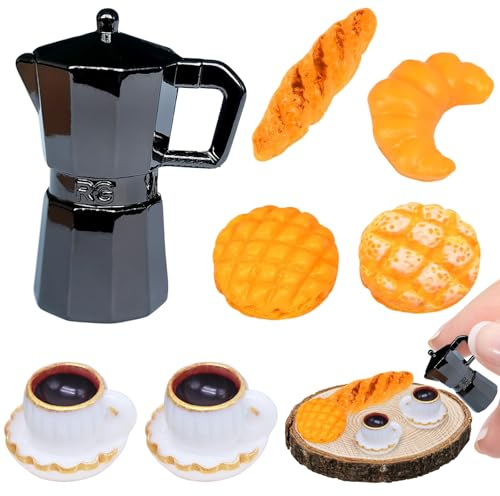 Wichtel Zubehör Weihnachten, Wichtelzubehör Miniatur Brot Kaffeekanne und Kaffeetassen Miniatur Wichtel Zubehör Kaffeeservice Zubehör, Miniatur Frühstück Puppenhaus Zubehör 1:12