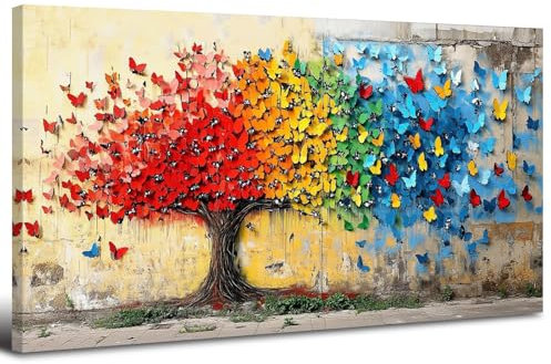 Large Banksy Canvas Wall Art Colorful Tree of Life Wall Art Abstract Flowers Butterfly Picture Prints Painting for Living Room Bedroom Poster Modern Aesthetic Artwork Home Decorations 20x40”