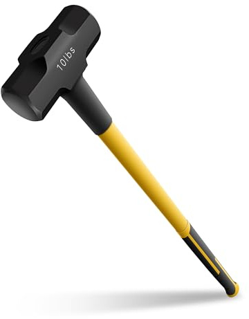 Sledge and Club Hammer with Heavy Duty Construction, No-Slip Handle, Fiberglass Core, High Strength Steel for Construction, Gardening, Land Management, Yard Work, and Outdoors (10lbs)