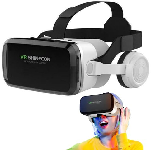 Auriculares de realidad virtual, auriculares VR con auriculares Bluetooth para iPhone 16, 15, 14, 13 Pro Max +, VR para Galaxy S24, S23, S22, ETC de 5 a 7.2 pulgadas, gafas de realidad virtual