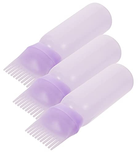 OATIPHO Lot de 3 Flacons Applicateurs de Teinture Capillaire Peigne à Racines Intégré, 100 Ml, Violet, pour Coloration et Permanente, Usage Professionnel et Domicile, Outils Coiffure Pratiques