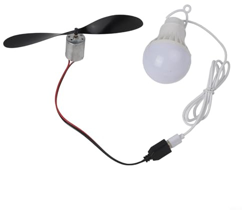 Durashmall Kit générateur d'hélice à vent - Lumière USB - Ampoule 5 W - En métal ABS - Petit moteur d'éolienne pour enseignement - Éclairage d'expériences pédagogiques - Câble de 1 m - Production