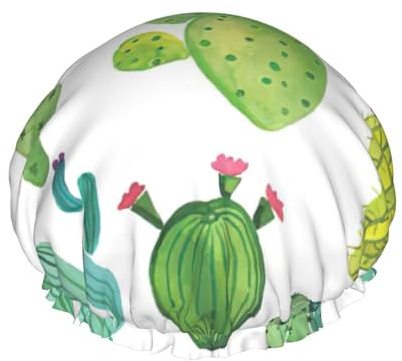 Cactus Print Bath Cap For Long Hair And Short Hair, Washable Elastic Band Bath Hair Hat For Long Hair, Braid
