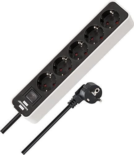 Brennenstuhl Ecolor regleta enchufes con 5 Tomas Corriente (Cable de 1,5 m, con Interruptor) Color Blanco/Negro