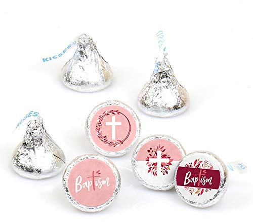 Big Dot of Happiness Baptism Pink Elegant Cross - Girl Religious Party Round Candy Sticker Favors - Labels Fit Chocolate Candy (1 Sheet of 108)