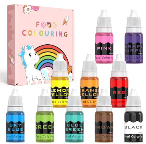 Colorante alimentare liquido 10ml×10 colori concentrato di glassa per dolci colorante alimentare Colorante alimentare arcobaleno vibrante per la casa fai da te