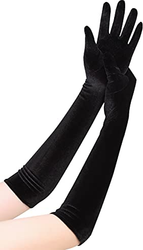 EORUBE Long Opera Gloves for Women Velvet Gloves 1920s Flapper Stretchy Elbow Length Halloween Costume (Black)