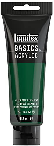 Liquitex 8870029 Basics - Acrylfarbe, monopigmentierte Künstlerpigmente, lichtecht, mittlere Viskosität, Archivqualität, seidenglänzender Finish, 118ml Tube - Dunkelgrün Permanent