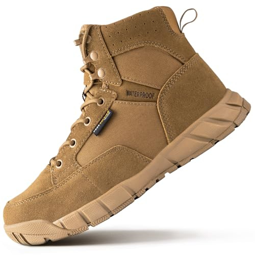 FREE SOLDIER Herrkängor Ultralight Military Tactical arbetsskor ankelhöga 15 cm (6 tum) spets till ventilerande ökenstövlar (brun, 46)