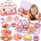 NCKIHRKK Teeservice Kinder, 46 Teile Puppengeschirr Kinderküche Tin Teekanne Set, Spielküche Zubehör für Kinder Küche Tee Party, Rollenspiele für Spielzeug Mädchen 3 4 5 6 7 Jahre Geschenkideen
