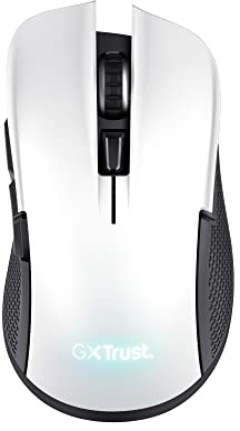 Trust Gaming GXT 923 W Ybar uppladdningsbar trådlös spelmus, låg latens 2,4 GHz, 50 timmars batteritid, 200–7200 DPI, 69% återvunnen plast, PC, bärbar dator, dator, Windows – vit