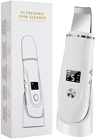 AMLGG Skin Scrubber, Blackhead Remover Tool with Rechargeable Base, LCD Display, Ultrasonic Skin Scraper Pore Cleanser Skin Care Tools for Facial Deep Cleansing - 4 Modes, White, 1 Count, 0.16 Kg