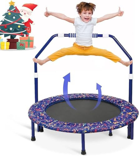 Trampolin Outdoor Kinder Ø 90Cm Indoor Klein Klappbar Ohne Federn Ohne Netz mit Haltegriff Bis 60Kg Kinetic Sports Mini Garten Spielzeug Eckig Zuhause Jumping Safety Ab 3 Jahre MäDchen Blau