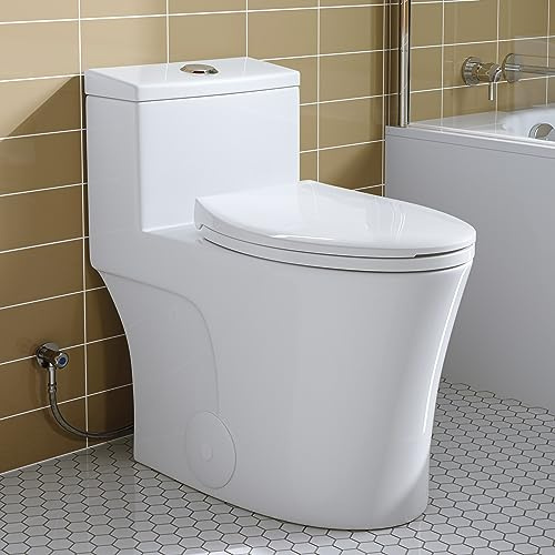 HOROW T0338W One Piece Toilet 10 Rough-in, Elongated Toilet with Comfortable Seat Height, ADA Chair Height 17.3, Dual Flush 0.8/1.28 GPF, Standard White Toilet Bowl, Space Saver Design