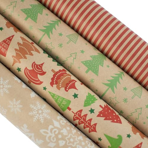 RECYCOOL Geschenkpapier 4er-Set 2m x 70cm | Geschenkpapierrollen, Hochwertiges Papier für vielseitiges Verpacken von Geschenken, Dekoratives Geschenkpapier, Perfekt für alle Anlässe