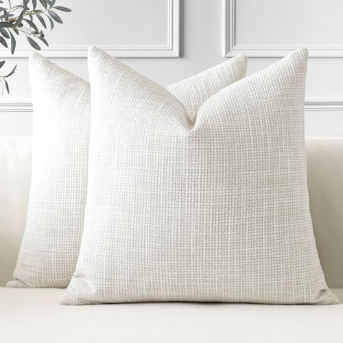 JOTOM Set of 2 Cushion Covers 45x45 cm Linen Beige Decorative Throw Pillow Covers 18x18 Inch Square Cushion Case Home Decor Pillowcases for Couch Sofa Living Room Bed (Beige)
