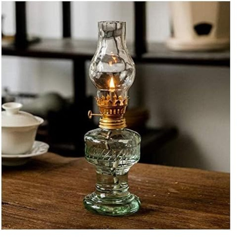 Lámpara de aceite， Lámpara de queroseno， Lámpara de queroseno de vidrio, lámpara de parafina Retro clásica, lámpara de huracán transparente antigua con mecha for decoración del hogar en interiores