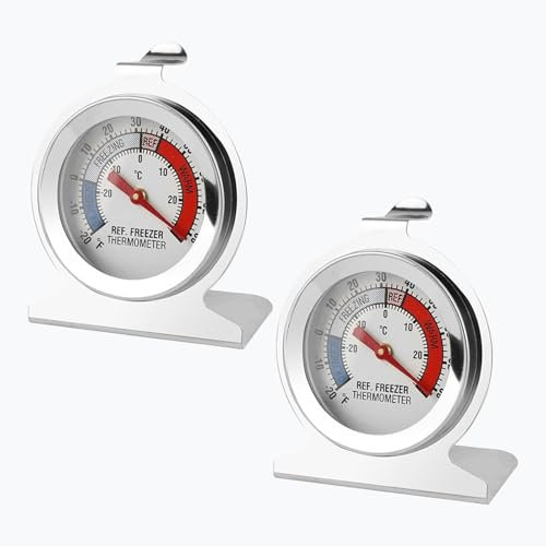 2 Piezas Termómetro para Frigorífico Refrigerador Acero Inoxidable, Termómetros para Congelador con Gancho para Colgar, Medición de Temperatura Precisa de -30 a 30°C, para Hogar Restaurantes, Fácil